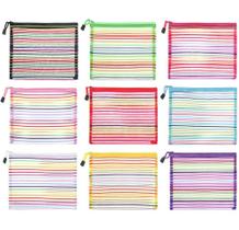 Kit 6 bolsas pasta organizadora multiuso transparente colorida com zíper
