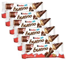 kit 6 Bombom Wafer Kinder Bueno Ao leite Pacote 39G