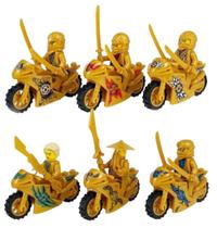Kit 6 Bonecos E Motos Douradas Ninjago Lloyd Kai Nya