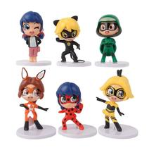 Kit 6 bonecos ladybug cat noir desenho miniaturas pvc
