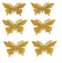 Kit 6 Borboletas Vermelhas Dourado Glitter Enfeite Árvore De Natal Kit 6 Borboletas Vermelhas Dourado Glitter Enfeite Árvore De Natal