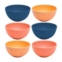 Kit 6 Bowl de Bambu PP Tigela Cores Sortidas Stripes Sopa Salada Sobremesas 12cm Lyor