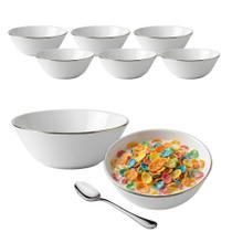 Kit 6 Bowl Redonda Sobremesa Opaline Borda Dourada 500ml