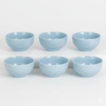 Kit 6 Bowl Tigela Azul Vintage Relevo Shell 408ml Porcelana