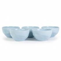 Kit 6 Bowl Tigela Porcelana Azul Relevo Orgânico 360 ml