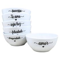 Kit 6 Bowl Tigela Sobremesa Sorvete 250ml Frases - Porcelana Estampa:Frases Em Preto Kit 6 Bowl Tigela Sobremesa Sorvete 250ml Frases - Porcelana Estampa:Frases Em Preto