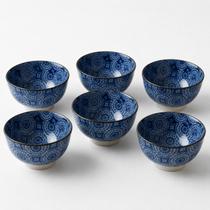 Kit 6 Bowls Tigelas Cumbucas Cerâmica Minimalista Sobremesas 12cm Azul Mandala 300ml