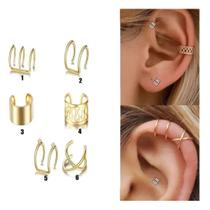 Kit 6 Brincos Feminino Pressão Piercings Orelha Banhado A Ouro