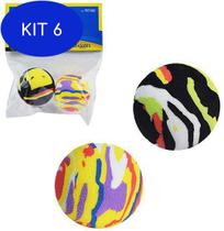 Kit 6 Brinquedo Para Gato Bola De Eva Colors 4,3Cm Com 2 Unidades