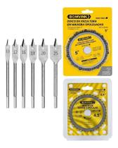Kit 6 Broca Chata sextavada fechadura, Disco Corrente Motoserra e Disco Serra Circular 4.5 madeira mdf corte moldura marcenaria profissional Kit 6 Broca Chata sextavada fechadura, Disco Corrente Motoserra e Disco Serra Circular 4.5 madeira mdf corte moldura marcenaria profissional
