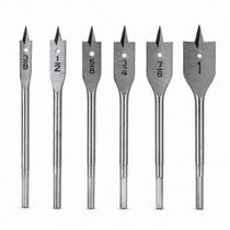 Kit 6 Brocas Chatas para Madeira Casa Reforma 3/8 1/2 5/8 3/4 7/8 1 Polegada Furadeira Elétrica Comum Encaixe Sextavado Furo Limpo -