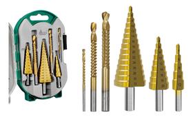 Kit 6 Brocas Escalonadas Espirais 4-32mm Titânio Com Caixa