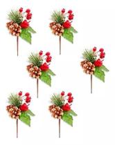Kit 6 Buquês Flor De Natal Cereja E Pinha Decorativo 20 Cm