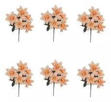 Kit 6 Buquês Flor De Natal Dourada Bico De Papagaio 30 Cm