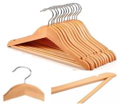 Kit 6 Cabides Madeira Envernizado com Gancho Inox Giratório Para Camisa Calça Blusa Roupas da marca Rayco