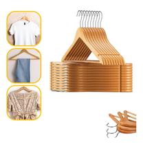 Kit 6 Cabides Madeira Organizador Guarda Roupa Gancho Verniz Kit 6 Cabides Madeira Organizador Guarda Roupa Gancho Verniz