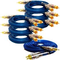 Kit 6 cabos rca blindado 1 metro e 1 cabo rca 5 metros para módulo amplificador