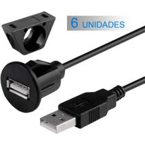 Kit 6 Cabos USB 2.0 Extensão Macho Femea Para Central Multimídia 1 Metro