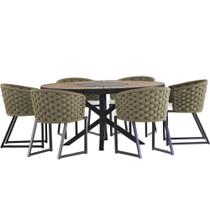 Kit 6 Cadeira Bali Alumínio em Tricô Náutico e Mesa Trama Original