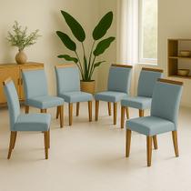 Kit 6 Cadeira de Jantar Emily Estofada Veludo Cinza Pé de Madeira Castanho