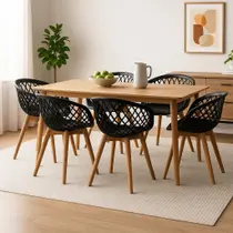 Kit 6 Cadeira de jantar Empório Tiffany Web Pé Wood Kit 6 Cadeira de jantar Empório Tiffany Web Pé Wood