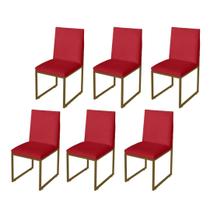 Kit 6 Cadeira de Jantar Escritorio Industrial Garden Ferro Dourado Suede Vermelho - Móveis Mafer