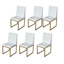 Kit 6 Cadeira de Jantar Escritorio Industrial Malta Capitonê Ferro Dourado material sintético Branco - Móveis Mafer