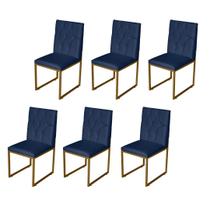 Kit 6 Cadeira de Jantar Escritorio Industrial Malta Capitonê Ferro Dourado Suede Azul Marinho - Móveis Mafer