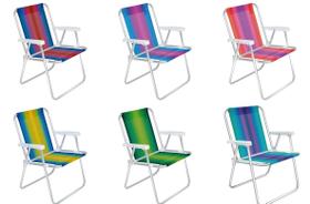 Kit 6 Cadeira de Praia Alta 1 Posição Alumínio Mor 2101 Dobrável Suporta 110kg