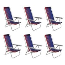 Kit 6 Cadeira De Praia Camping Reclinável Alumínio Bali Azul Marinho Tramontina