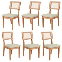 Kit 6 Cadeira Estofada com Encosto de Tela MDF Freijó Césare Escuro Kit 6 Cadeira Estofada com Encosto de Tela MDF Freijó Césare Escuro