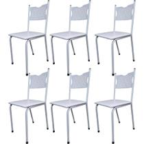 Kit 6 Cadeira para Cozinha MC Tubular Almofadada Estrutura Branca com Assento Branco