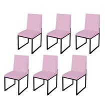 Kit 6 Cadeira Para Sala de Jantar Trendy Base Metálica Preto material sintético Rosa Bebê - Móveis Mafer