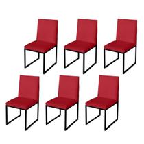 Kit 6 Cadeira Para Sala de Jantar Trendy Base Metálica Preto Suede Vermelho - Móveis Mafer