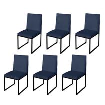 Kit 6 Cadeira Para Sala de Jantar Trendy Base Metálica Preto Tecido Sintético Azul Marinho - Móveis Mafer