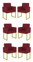 Kit 6 Cadeira Poltrona Decorativa Base de Ferro Dourada