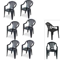 Kit 6 Cadeira Poltrona Plástico Vime Multiuso Ler Preta Kit 6 Cadeira Poltrona Plástico Vime Multiuso Ler Preta