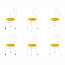 Kit 6 Cadeira Redonda Para Mesa De Jantar 134 Branco/Amarelo