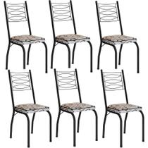 Kit 6 Cadeiras Aço Carbono Tubular Metálica Acabamento D-25 Luana Preto-cedro