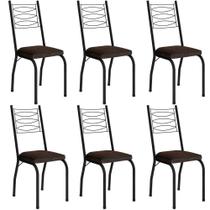 Kit 6 Cadeiras Aço Carbono Tubular Metálica Acabamento D-25 Luana Preto-imbuia