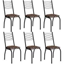 Kit 6 Cadeiras Aço Carbono Tubular Metálica Acabamento D-25 Luana Preto-mosaico Palha
