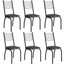 Kit 6 Cadeiras Aço Carbono Tubular Metálica Acabamento D-25 Luana Preto-mosaico Silver