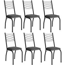 Kit 6 Cadeiras Aço Carbono Tubular Metálica Acabamento D-25 Luana Preto-platina Kit 6 Cadeiras Aço Carbono Tubular Metálica Acabamento D-25 Luana Preto-platina