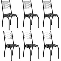 Kit 6 Cadeiras Aço Carbono Tubular Metálica Acabamento D-25 Luana Preto-preto Flor