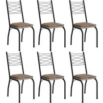 Kit 6 Cadeiras Aço Carbono Tubular Metálica Acabamento D-25 Luana Preto-rattan