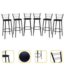 Kit 6 Cadeiras Alta 70cm Flórida Cozinha Varanda Bancada Piscina Ilha Gourmet Estrutura Preta Balcão Bar Itagold
