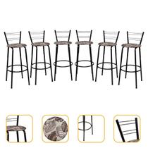 Kit 6 Cadeiras Alta 70cm Flórida Cozinha Varanda Bancada Piscina Ilha Gourmet Estrutura Preta Balcão Bar Itagold