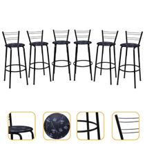 Kit 6 Cadeiras Alta 70cm Flórida Cozinha Varanda Bancada Piscina Ilha Gourmet Estrutura Preta Balcão Bar Itagold
