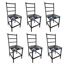 Kit 6 Cadeiras Ana Industrial para Cozinha e Área de Lazer Assento Azul Floral