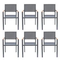 Kit 6 Cadeiras Área Externa com Tela Mesh Mangue de Alumínio Grafite G56 - Gran Belo